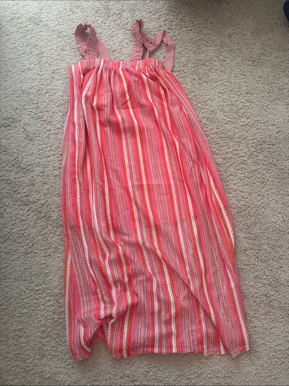 Striped Pink Maxi Dress with Ruffle Straps